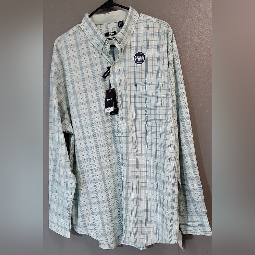 Izod Men's XL Green Plaid Casual Button Down‎ Shirt